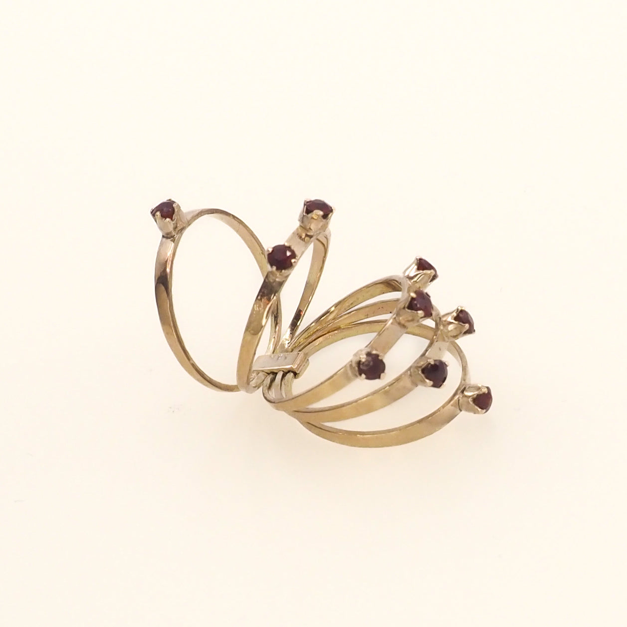 Vintage 1950s Red Garnet and 14K Five Band Harem Statement Ring Size 8