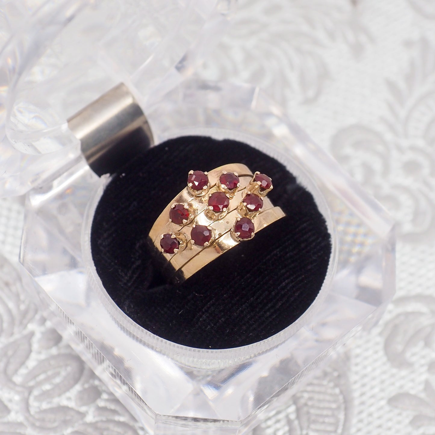 Vintage 1950s Red Garnet and 14K Five Band Harem Statement Ring Size 8