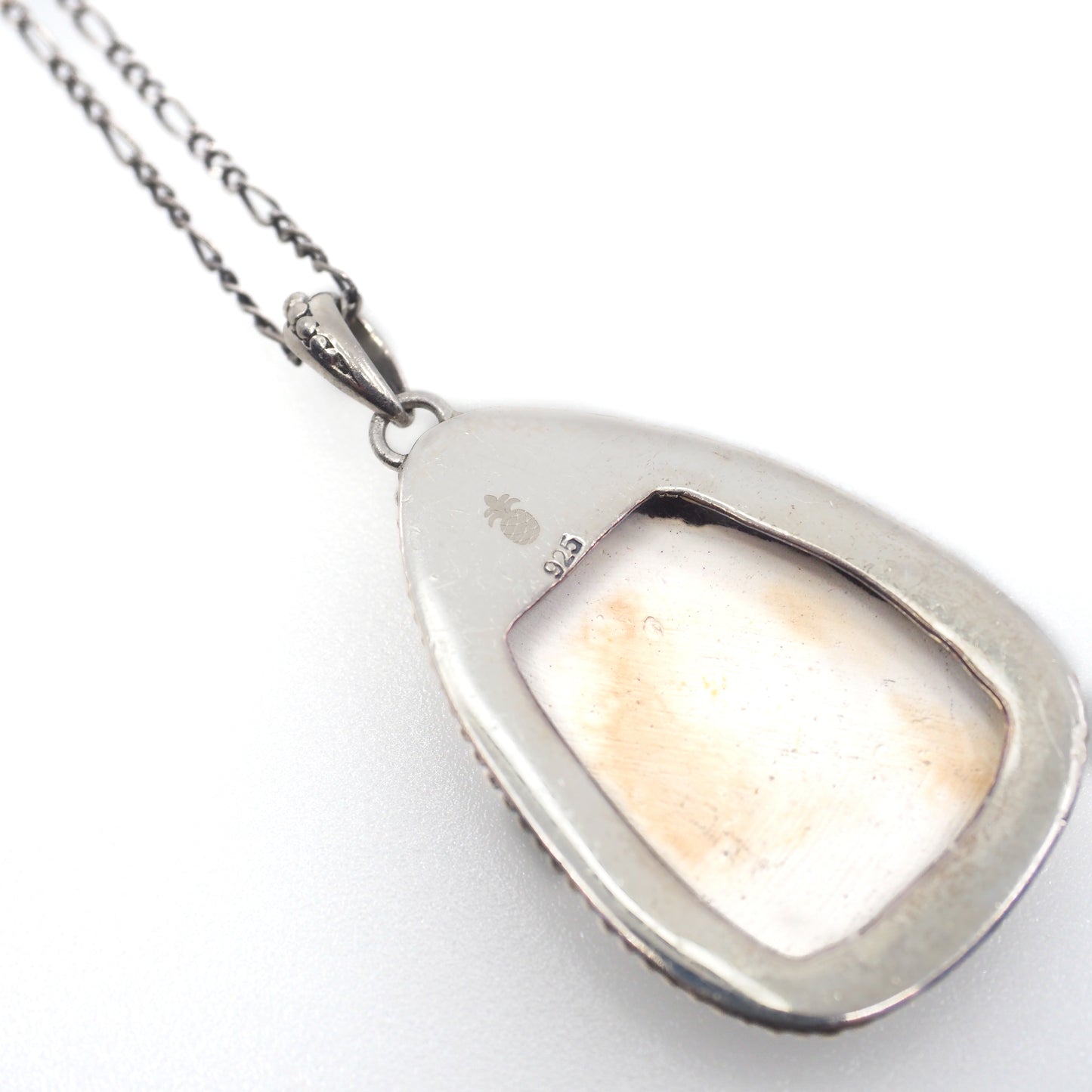 Vintage 1990s Broken Blue Willow China and Sterling Silver Pagoda Pendant 24" Necklace