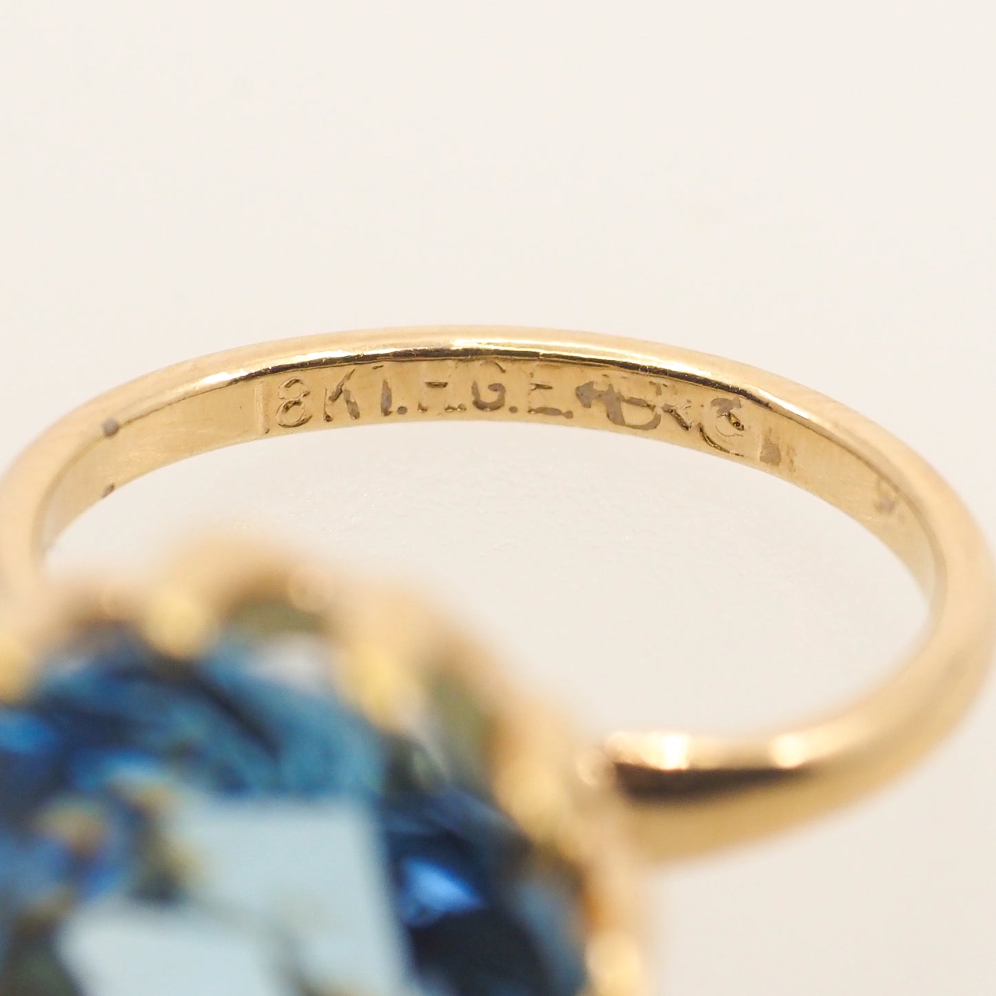 Vintage 1960s UNCAS Blue Glass and 18K Gold Electroplate Large Cocktail Ring Size 9