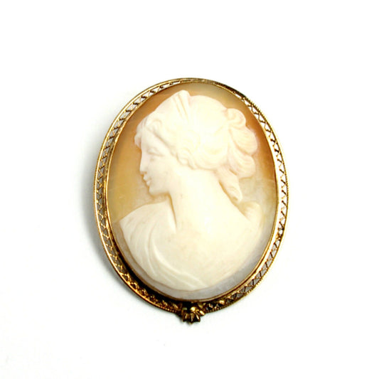 Vintage 1962 ROLYN INC. Shell Cameo and Gold Filled Brooch and Pendant Combination Pin and Necklace