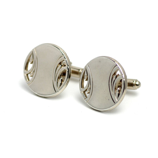 Vintage 1960s Swirled Round Minimal Mid Century Gold Tone Unisex Cuff Links