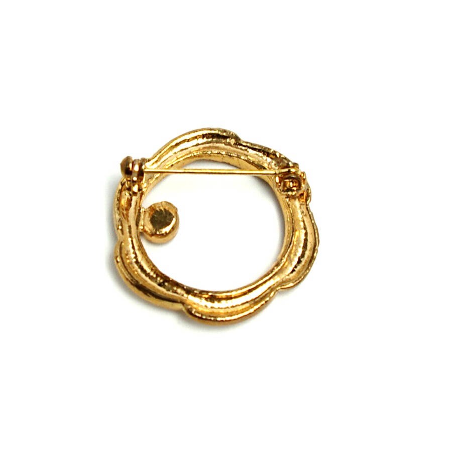 Vintage 1980s Costume Halo Red Rhinestone Circular Wreath Gold Tone Pin Brooch