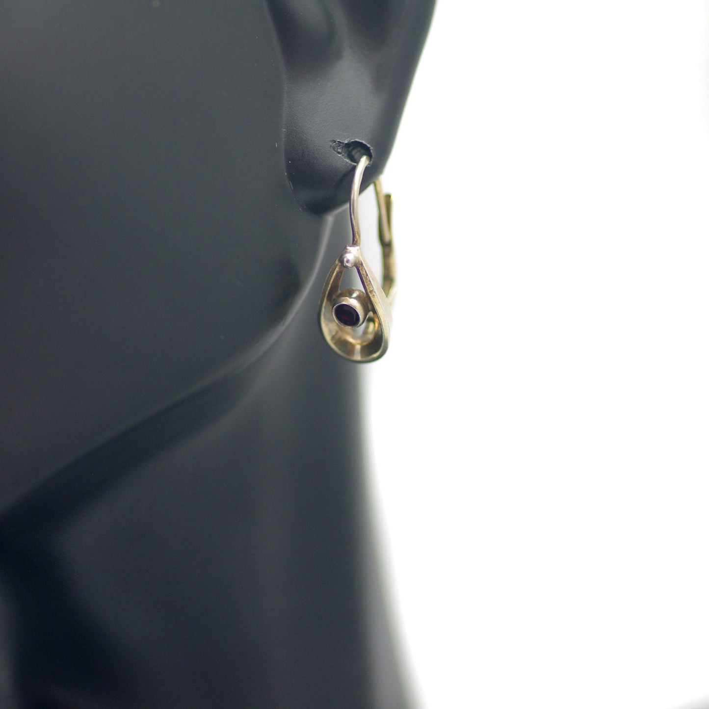 Vintage 1980s Bohemian Red Czech Garnet and 900 Silver Gold Wash Pierced Small Drop Earrings