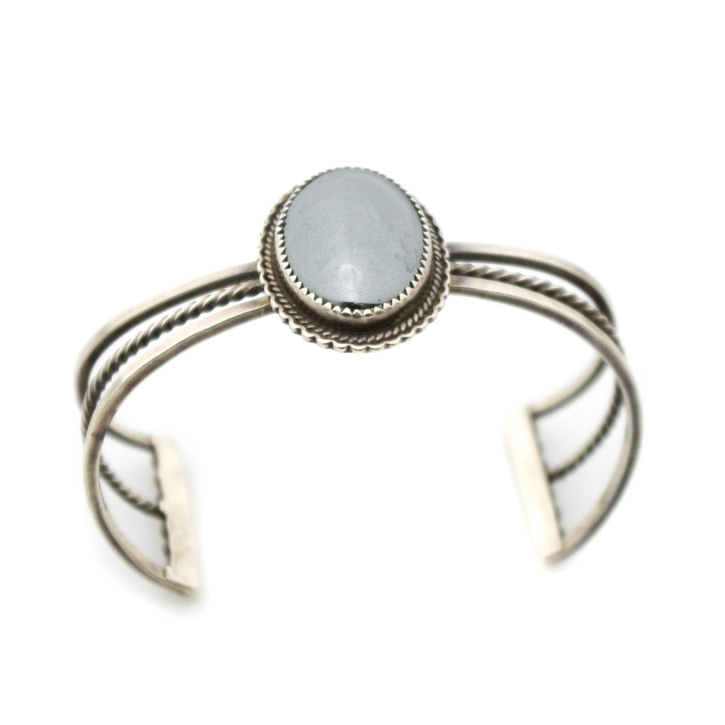 Vintage Hematite Gray Silver Bracelet - 1970s Hematite, Sterling Cabochon 6.5" Cuff - Silver Rope Native American Gemstone Bracelet