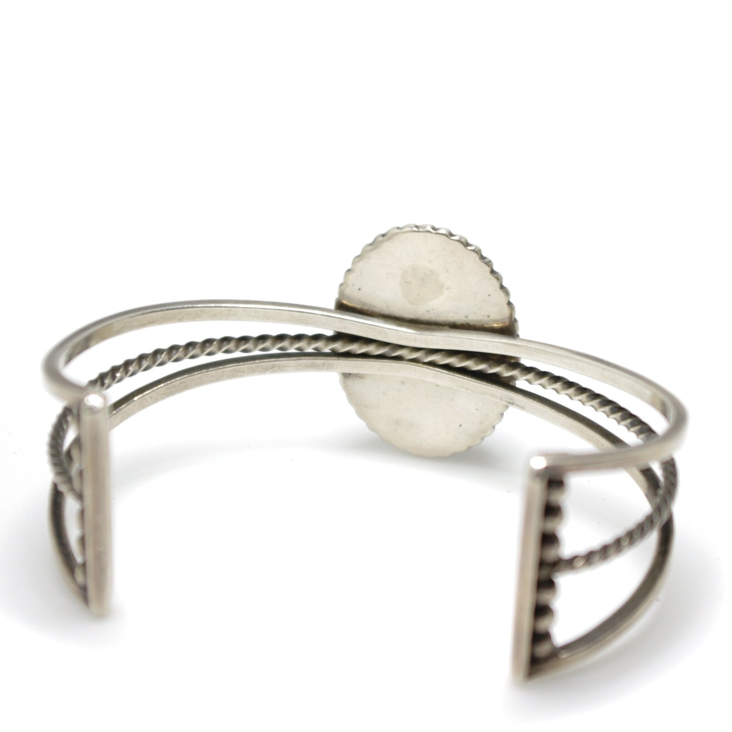 Vintage Hematite Gray Silver Bracelet - 1970s Hematite, Sterling Cabochon 6.5" Cuff - Silver Rope Native American Gemstone Bracelet