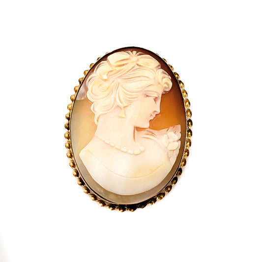 Vintage 1930s Shell Cameo and Gold Filled Metal Pink Cameo Brooch and Pendant