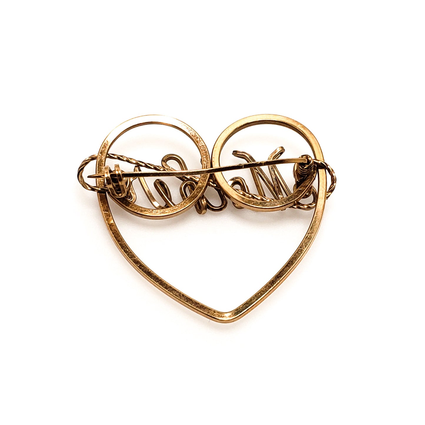 Vintage 1950s MOTHER Wirework Heart Rose Gold Fill Brooch
