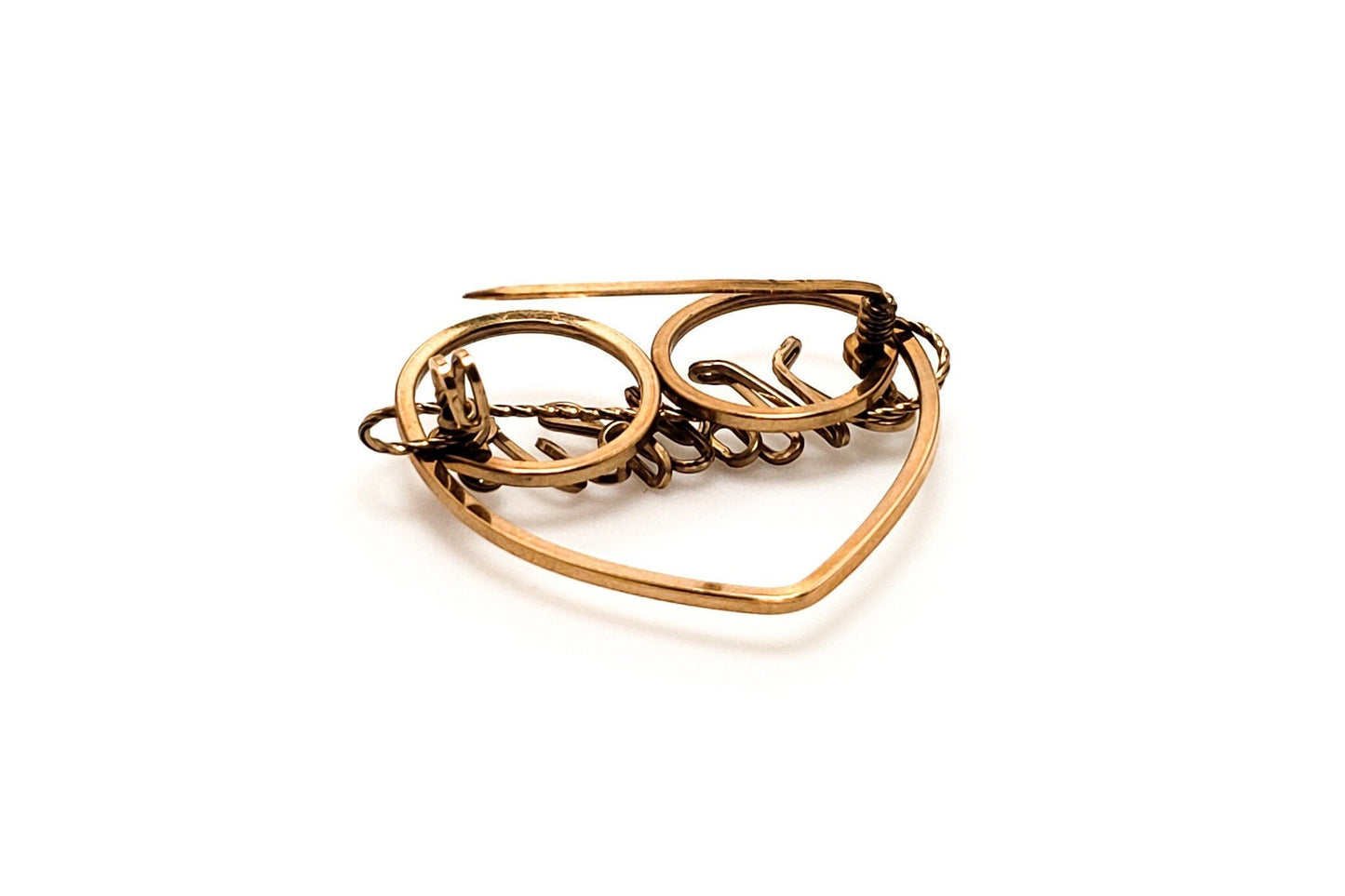 Vintage 1950s MOTHER Wirework Heart Rose Gold Fill Brooch