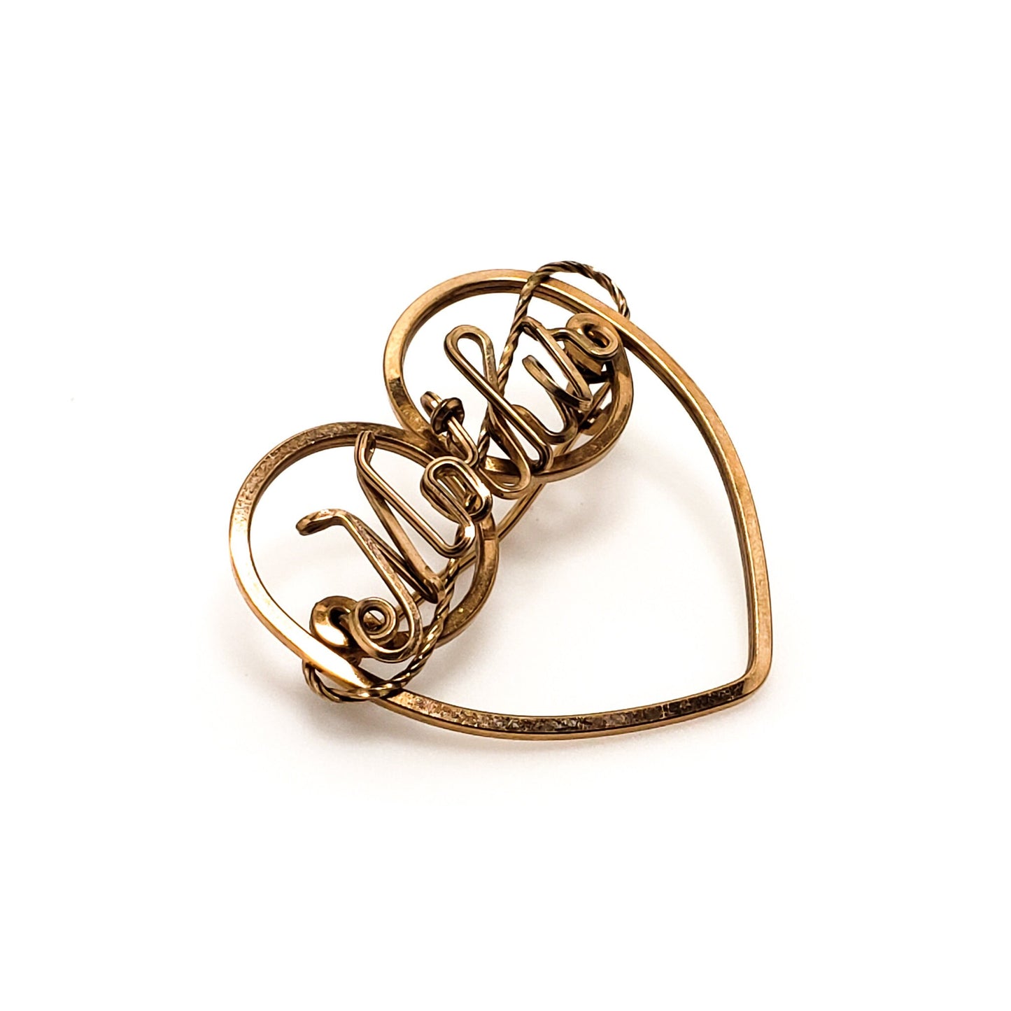 Vintage 1950s MOTHER Wirework Heart Rose Gold Fill Brooch