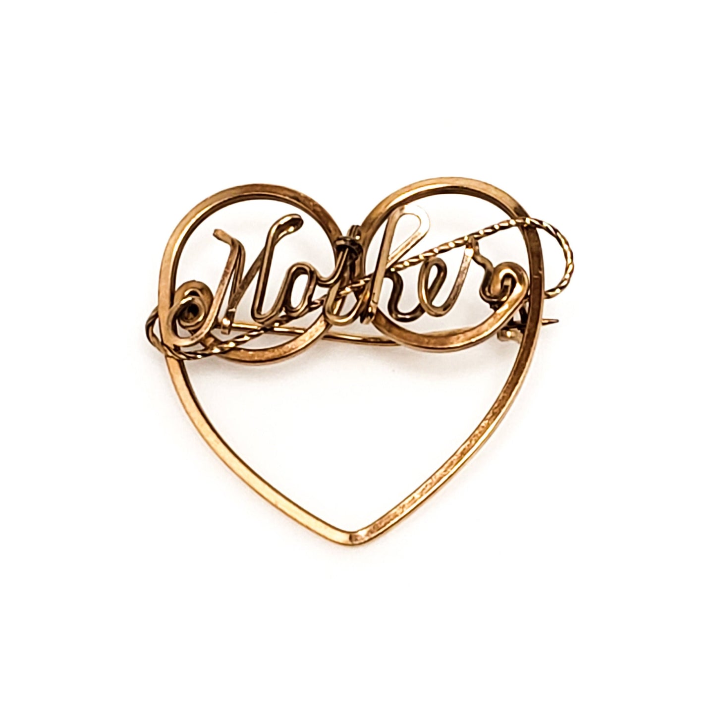 Vintage 1950s MOTHER Wirework Heart Rose Gold Fill Brooch