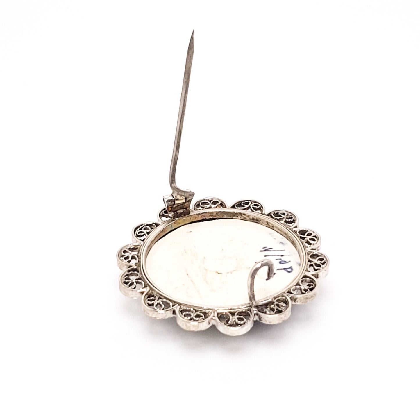 Antique 1900s Edwardian Delft Blue Pottery and Silver Windmill Brooch