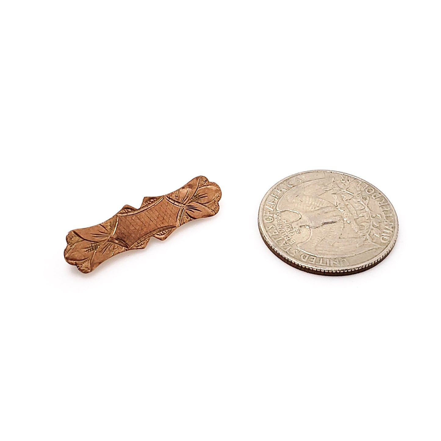 Antique 1900s Art Nouveau Rose Gold Filled Flower Small Bar Pin Brooch