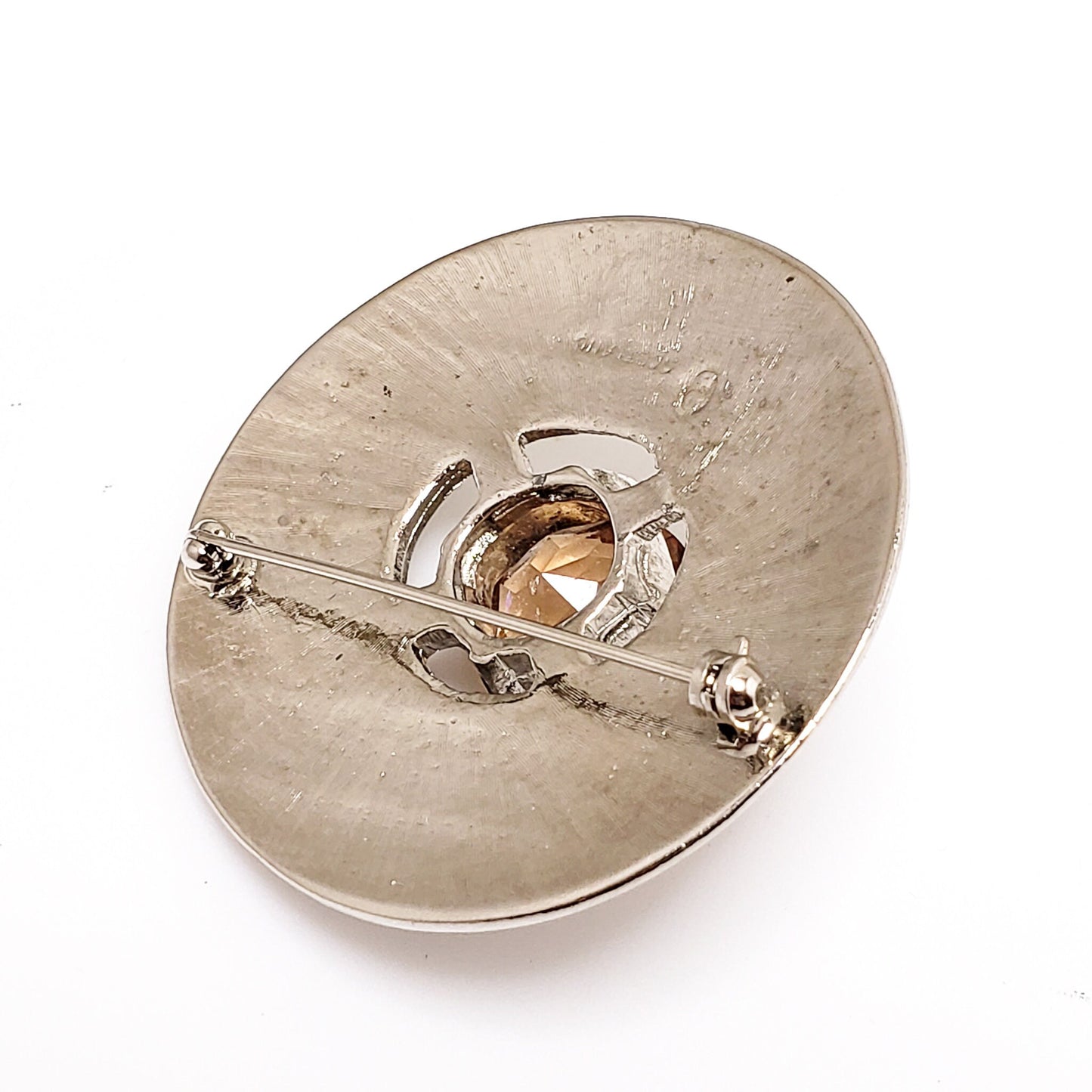 Vintage 1970s Large Scottish Orange Glass and Silver Plate Chunky Statement Celtic Brooch