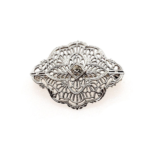 Antique 1920s Sterling Silver and Glass Paste Thick Filigree Brooch