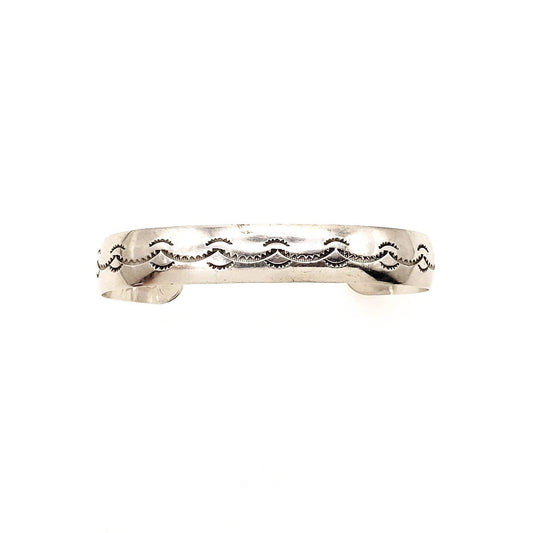 Vintage 1980s Sterling Silver Etched Southwestern Boho Sterling Cuff Bracelet