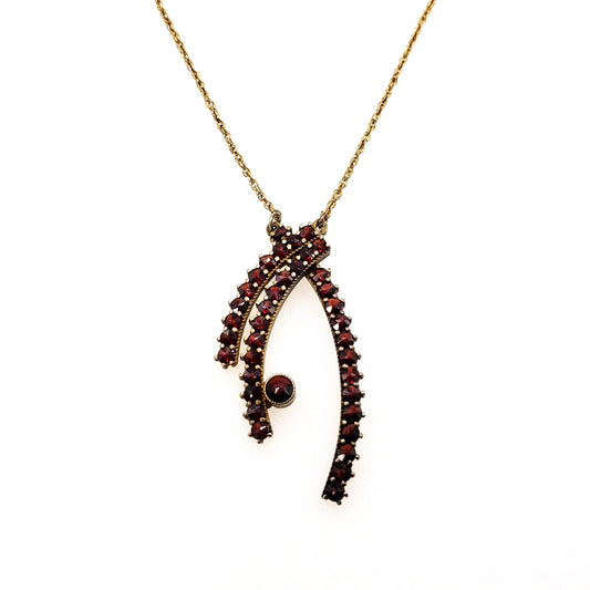 Vintage 1960s Czech Bohemian Red Garnet and Gold Wash Unique 18" Necklace