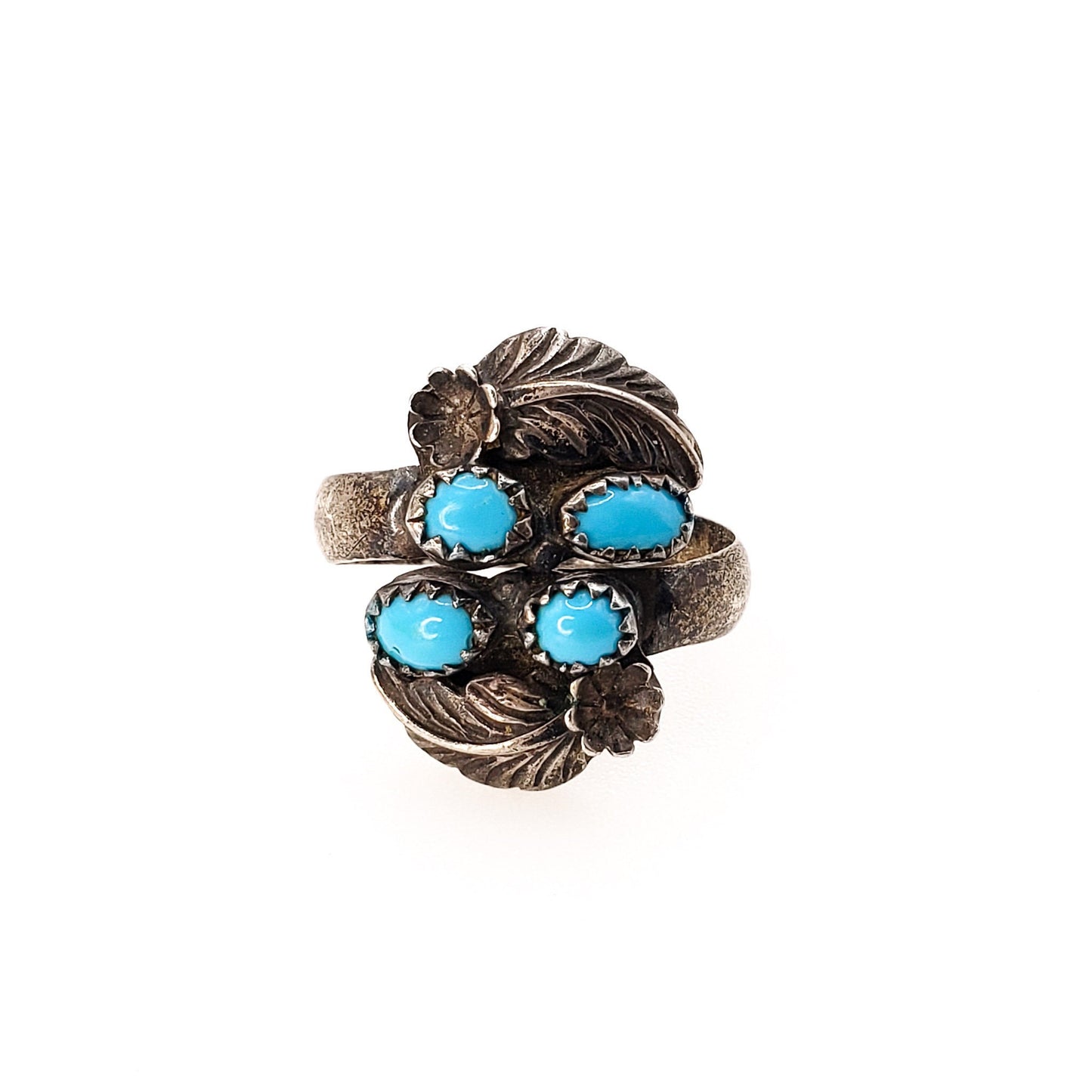Vintage Turquoise Ring - 1960s Blue Turquoise and Sterling Silver Adjustable Ring - Multi Gem Unisex Southwestern Ring Size 8