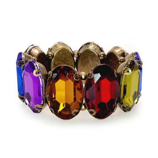 Vintage 1960s Large Colorful Expansion Costume Statement Glass Stretch 6.75" Bracelet