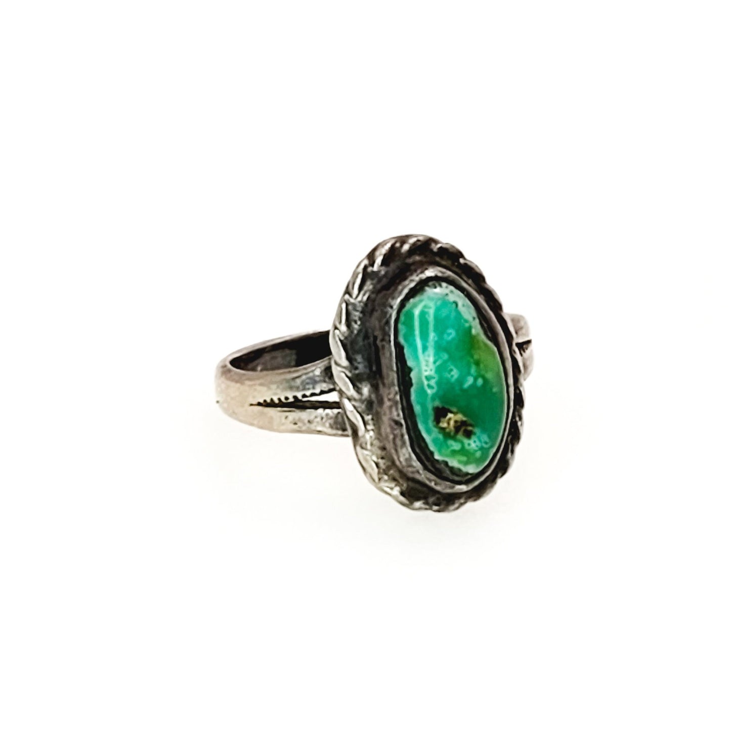 Vintage Turquoise Ring - 1980s Blue Turquoise and Sterling Silver Solitaire Ring - Southwestern Ring Size 4.25 - Turquoise Pinky Ring