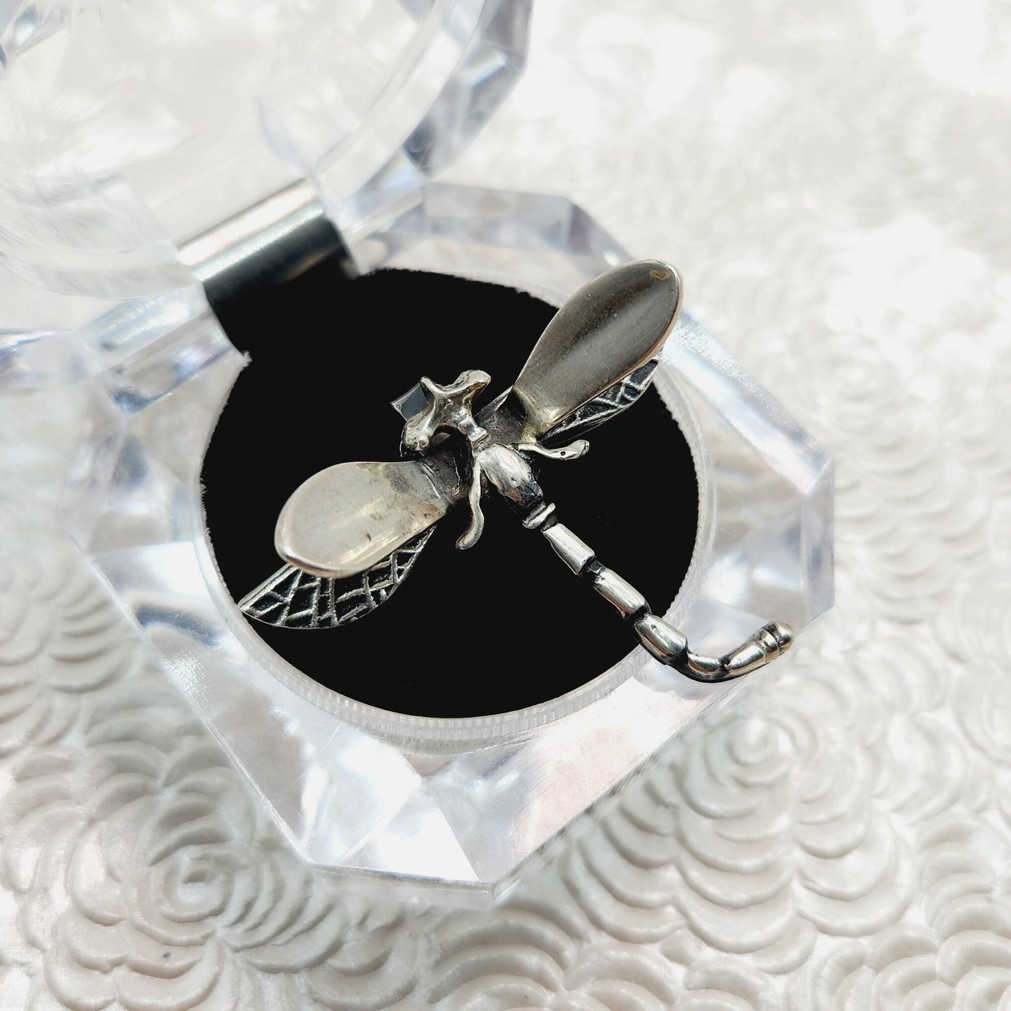 Vintage 1960s Silver Dragonfly Bug Pin and Pendant Combination Necklace