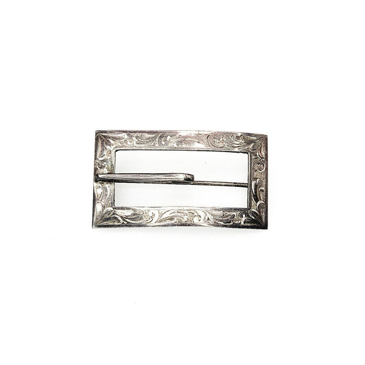 Antique 1900s Late Victorian Sterling Silver Chased Buckle Sash Pin Brooch