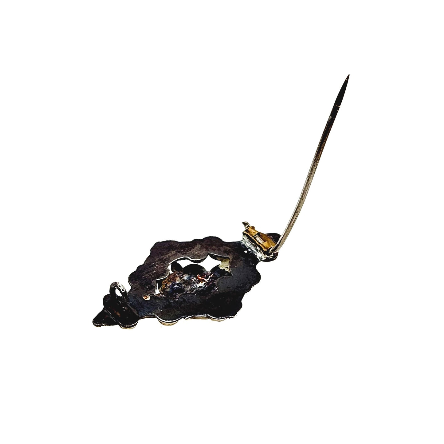 Antique 1850s Early Victorian Red Garnet, Seed Pearl and Gold Plate Brooch