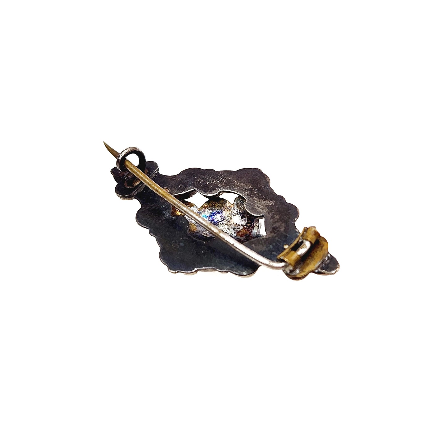 Antique 1850s Early Victorian Red Garnet, Seed Pearl and Gold Plate Brooch