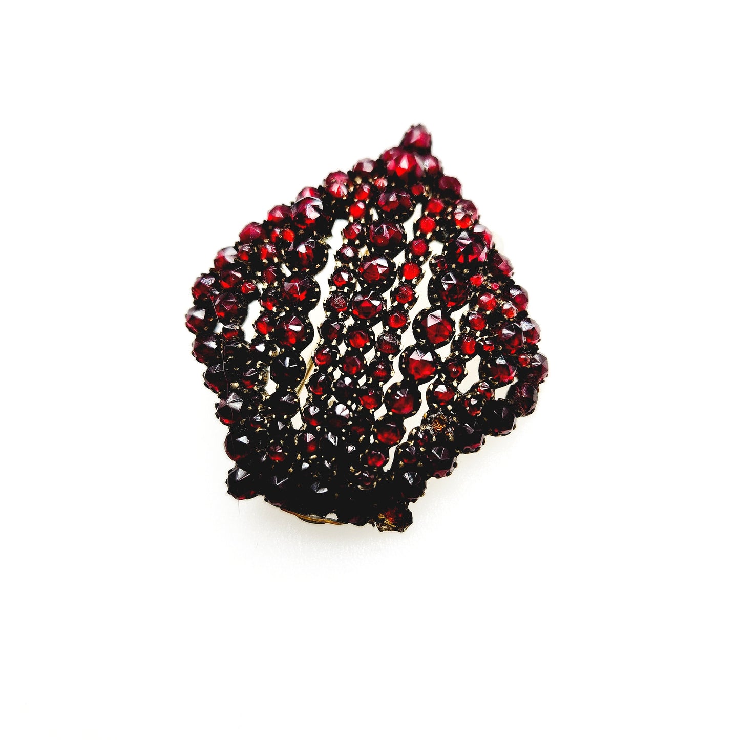 Antique 1890s Bohemian Garnet and Gilt Large Statement Crown Brooch & Pendant