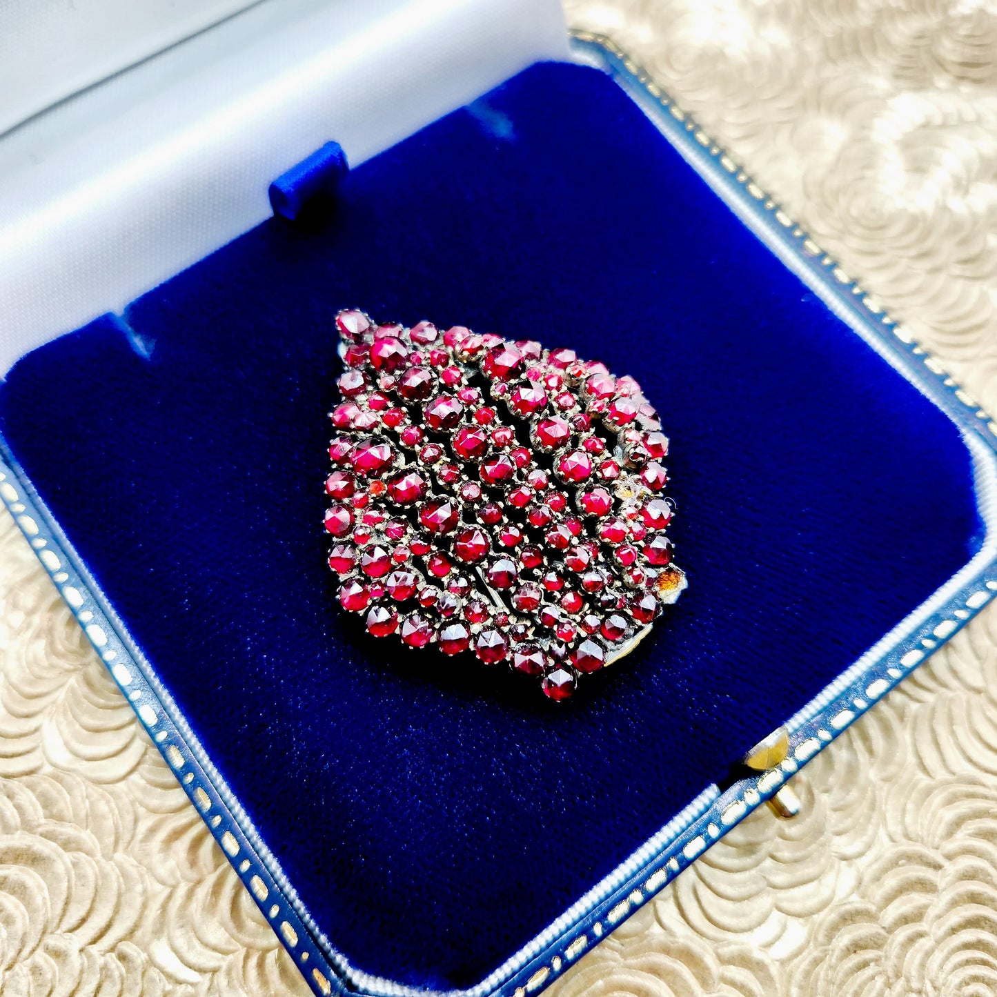 Antique 1890s Bohemian Garnet and Gilt Large Statement Crown Brooch & Pendant