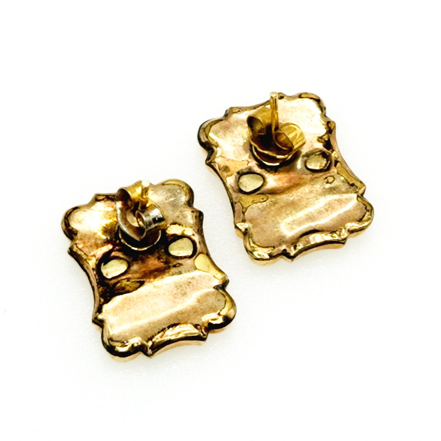 Antique 1870s Victorian Black Taille d' Epergne Enamel Rolled Gold Conversion Pierced Stud Mourning Earrings