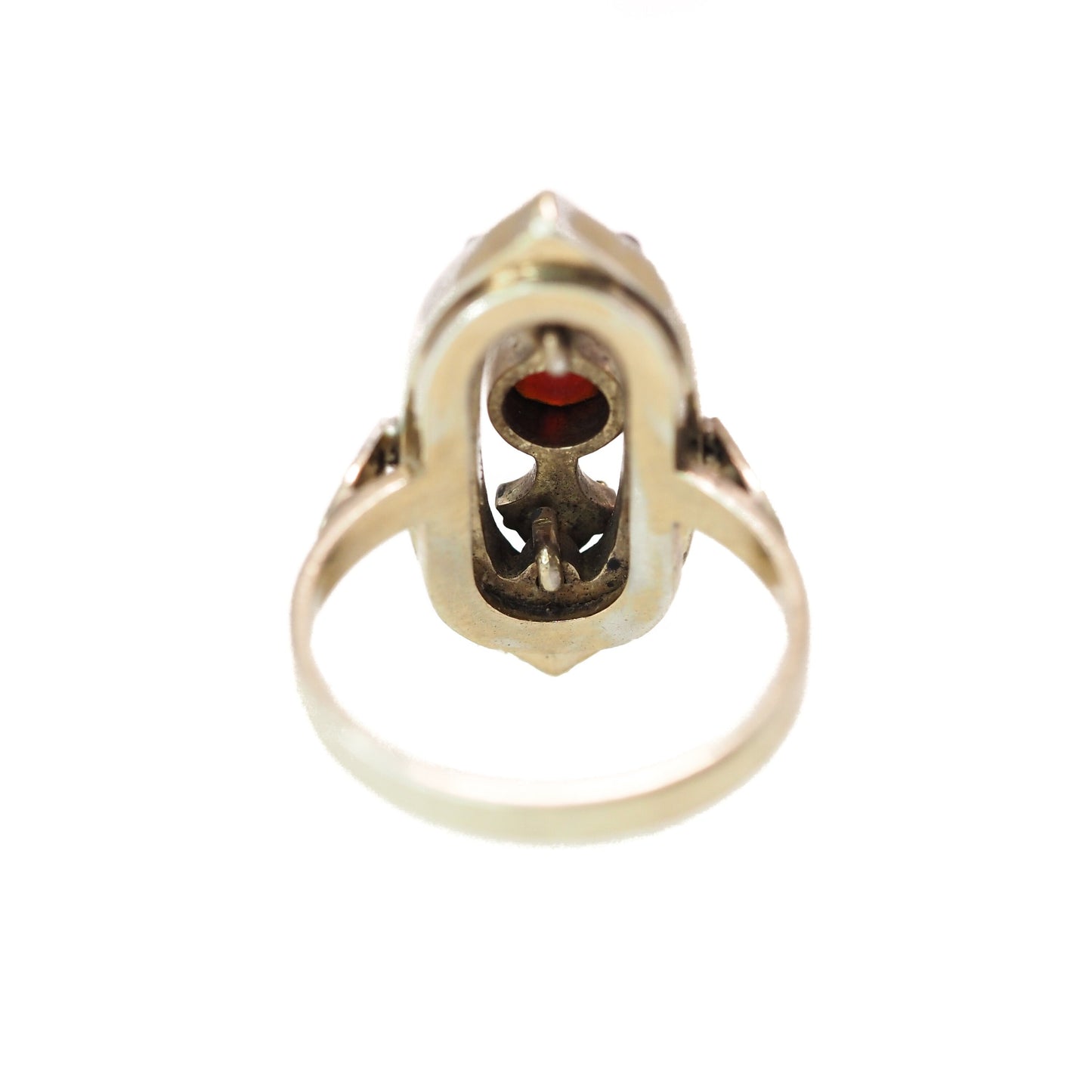 Vintage 1960s Bohemian Garnet, 900 Silver Czech Gold Wash Silver Marquise Ring Size 6.25