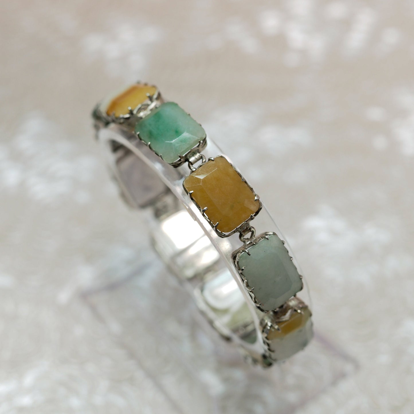 Antique 1900s Victorian Scottish Agate and Silver Link Statement 6.5" Bracelet