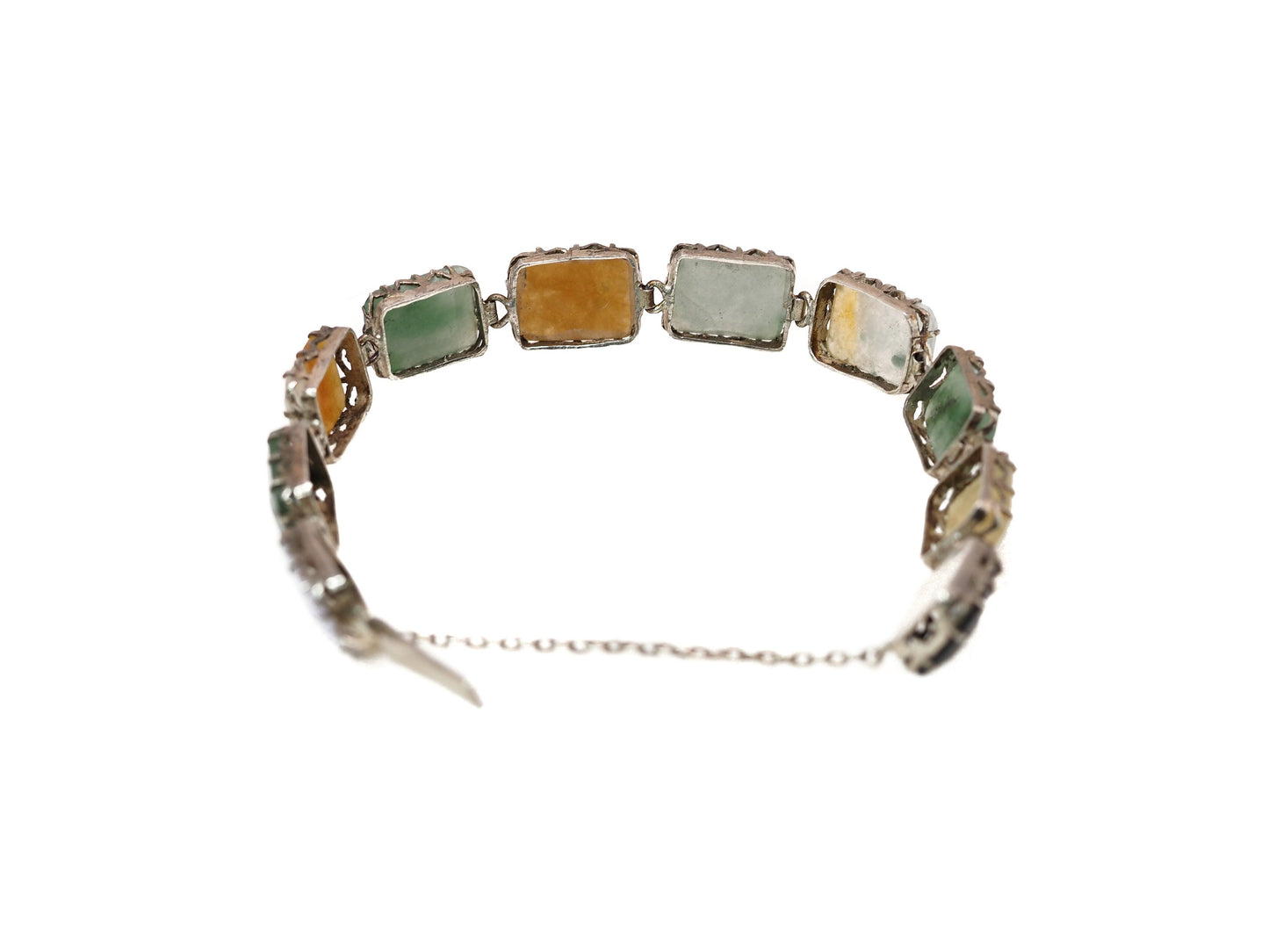 Antique 1900s Victorian Scottish Agate and Silver Link Statement 6.5" Bracelet