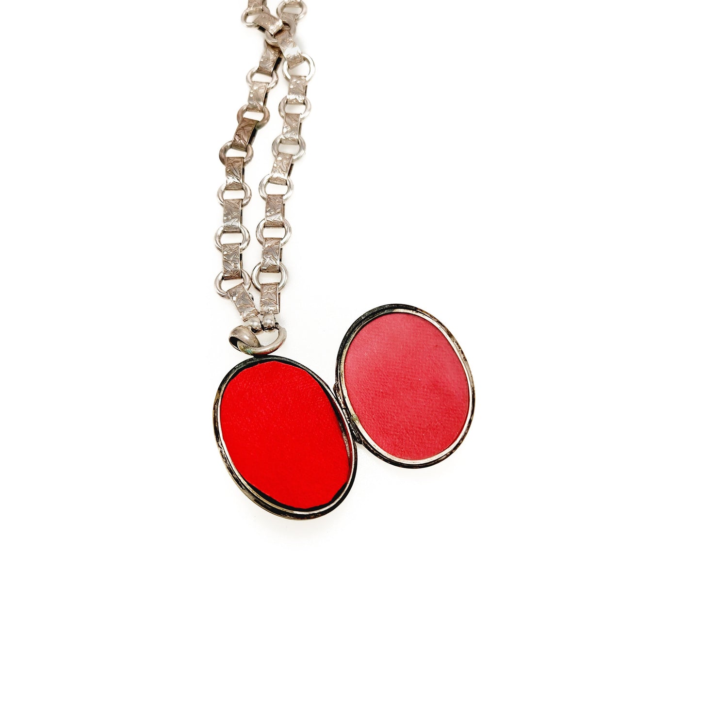 Antique 1880s Mid Victorian Etched Silver Locket Book Chain Chunky Statement 18" Locket Necklace