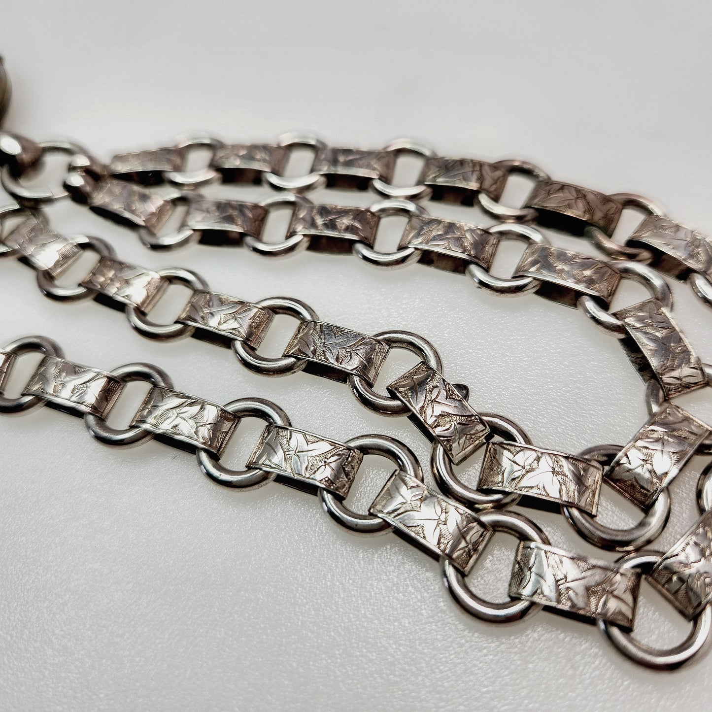 Antique 1880s Mid Victorian Etched Silver Locket Book Chain Chunky Statement 18" Locket Necklace