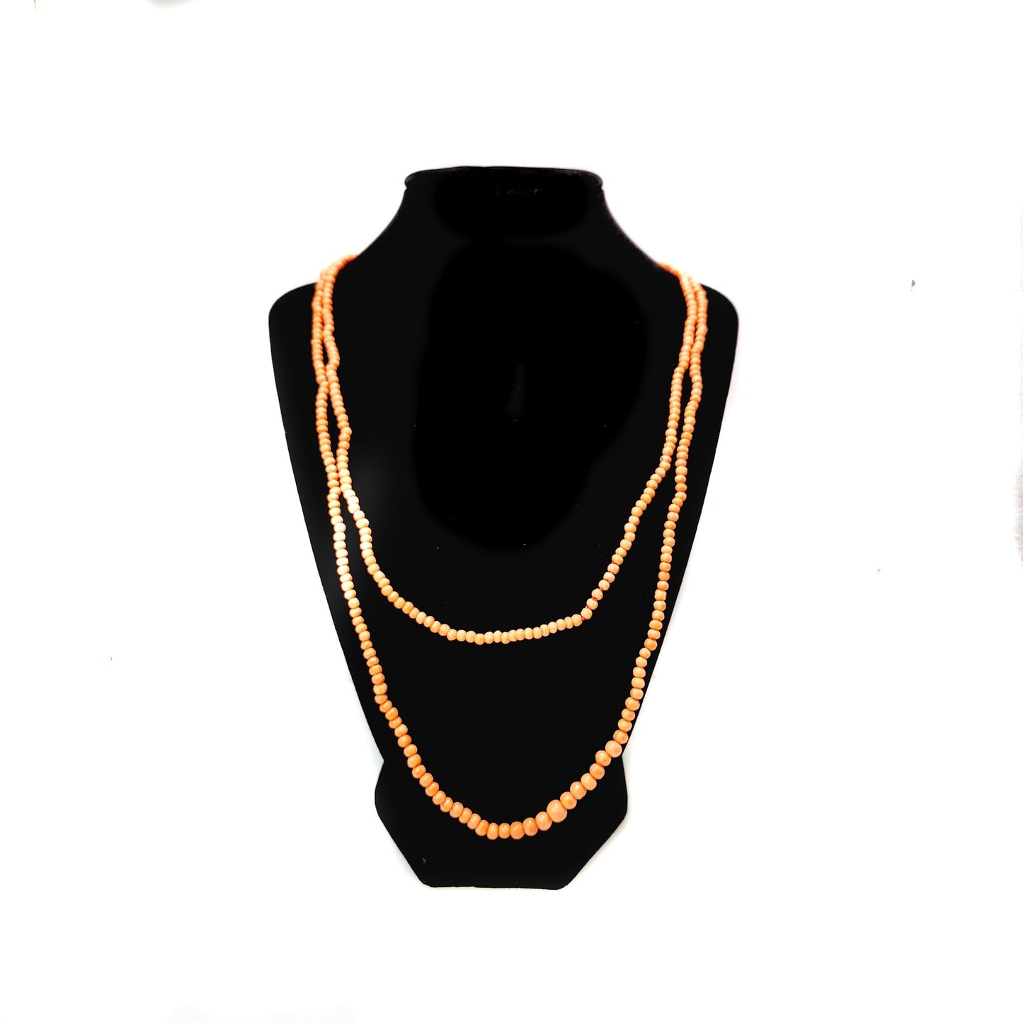 Antique 1880s Late Victorian Hand Carved Salmon Coral Graduated Long Bead Strand 44" Necklace