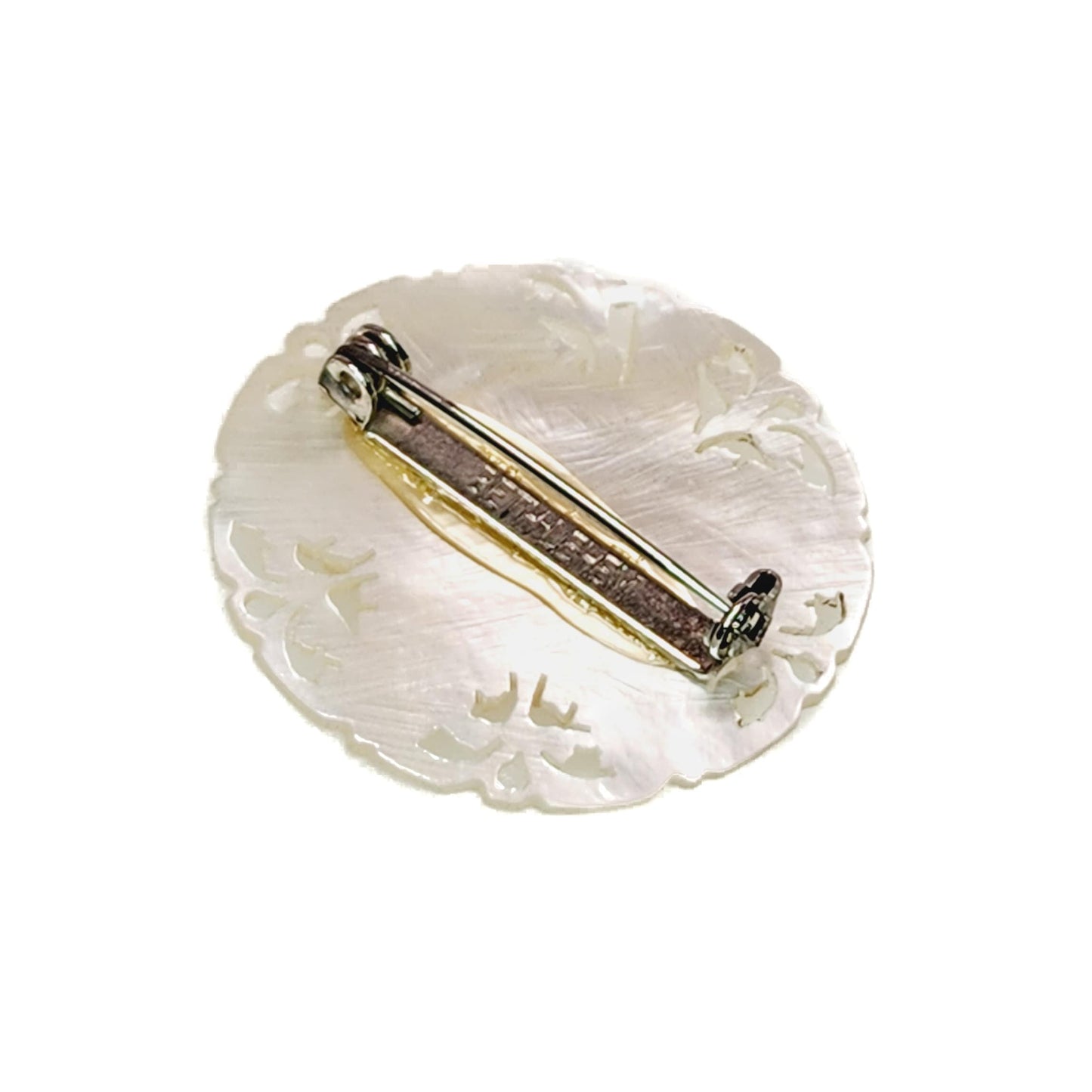 Vintage 1960s Mother of Pearl BETHLEHEM Carved Shell Flower Large Brooch