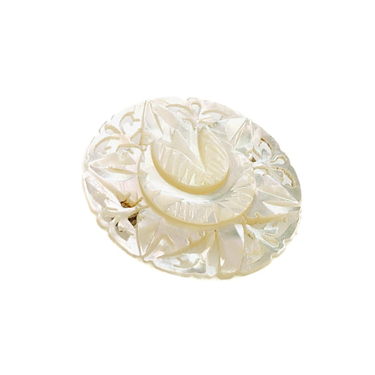 Vintage 1960s Mother of Pearl BETHLEHEM Carved Shell Flower Large Brooch