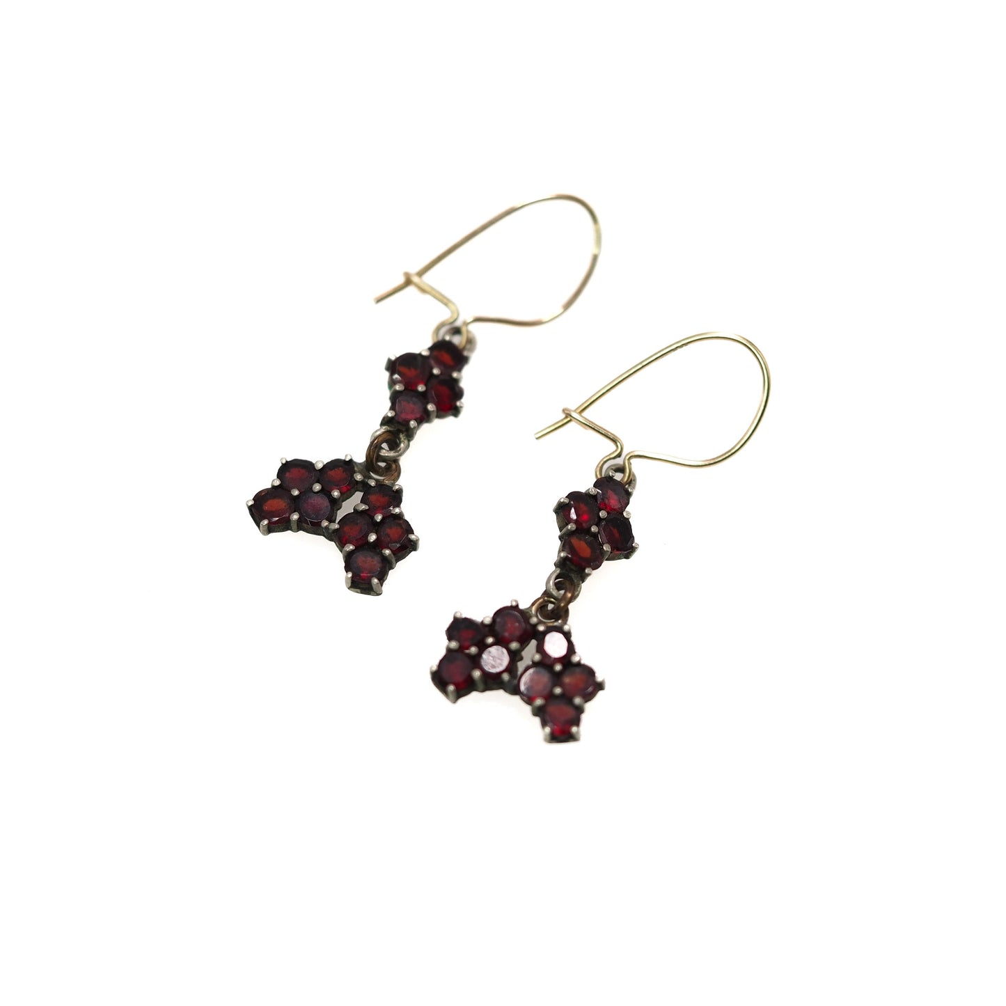 Antique 1880s Late Victorian Bohemian Garnet and Gilt Earrings Czech Drop Earrings