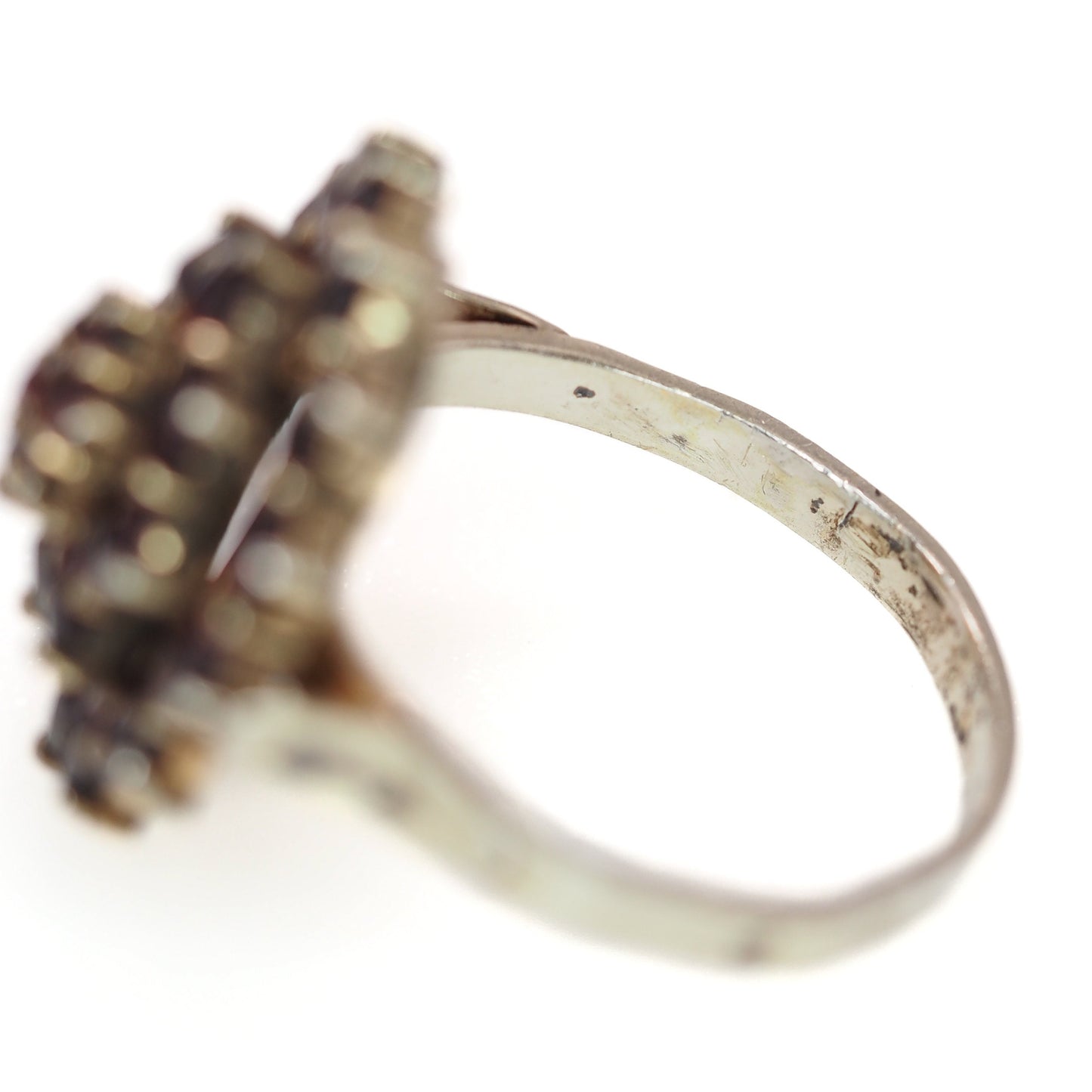 Vintage 1960s Pyrope Garnet and Gold Washed Ring - 60s Red Rose Cut Garnet, 800 Silver Cluster Ring Size 8.5 - Red Gemstone Ring