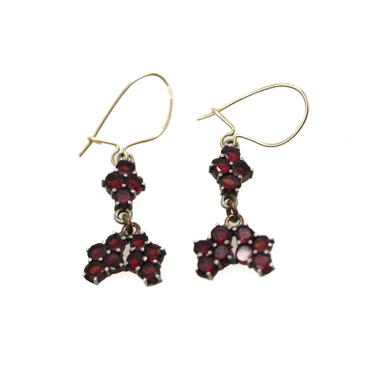 Antique 1880s Late Victorian Bohemian Garnet and Gilt Earrings Czech Drop Earrings
