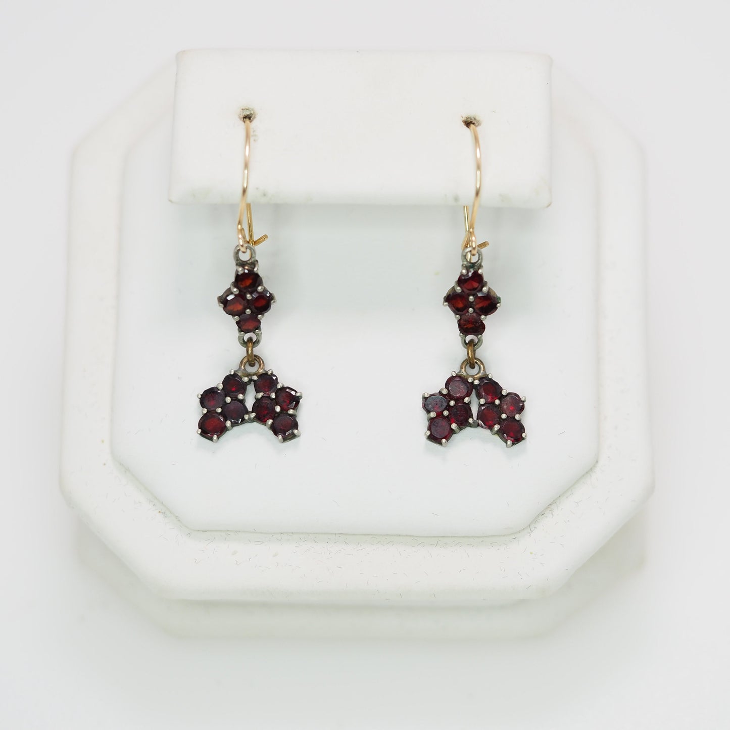 Antique 1880s Late Victorian Bohemian Garnet and Gilt Earrings Czech Drop Earrings
