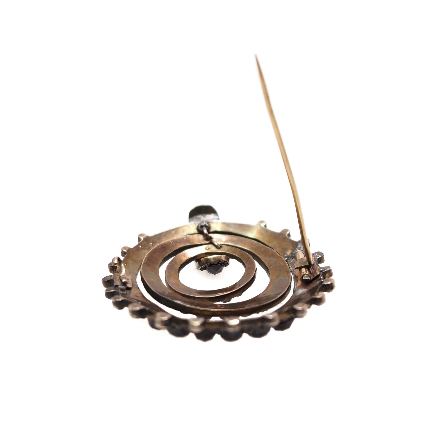 Antique 1880s Late Victorian Rose Cut Bohemian Garnet and Gilt Large Circle Statement Brooch