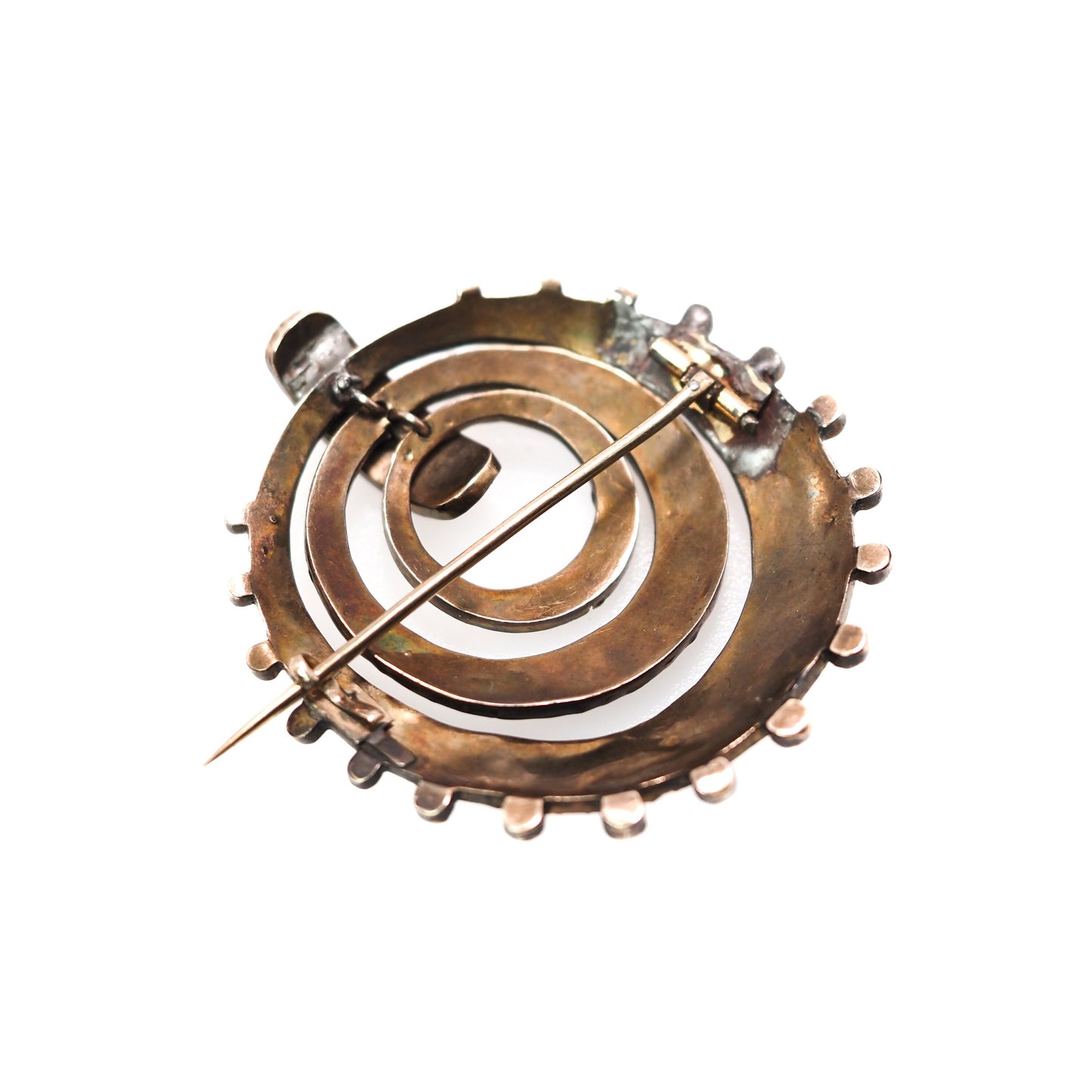 Antique 1880s Late Victorian Rose Cut Bohemian Garnet and Gilt Large Circle Statement Brooch