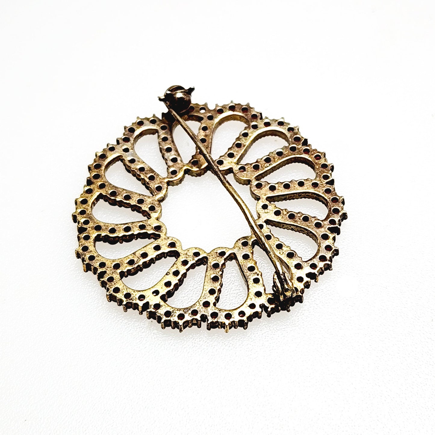 Vintage 1960s GRANAT TURNOV Bohemian Garnet and Vermeil Circle Brooch As-Is