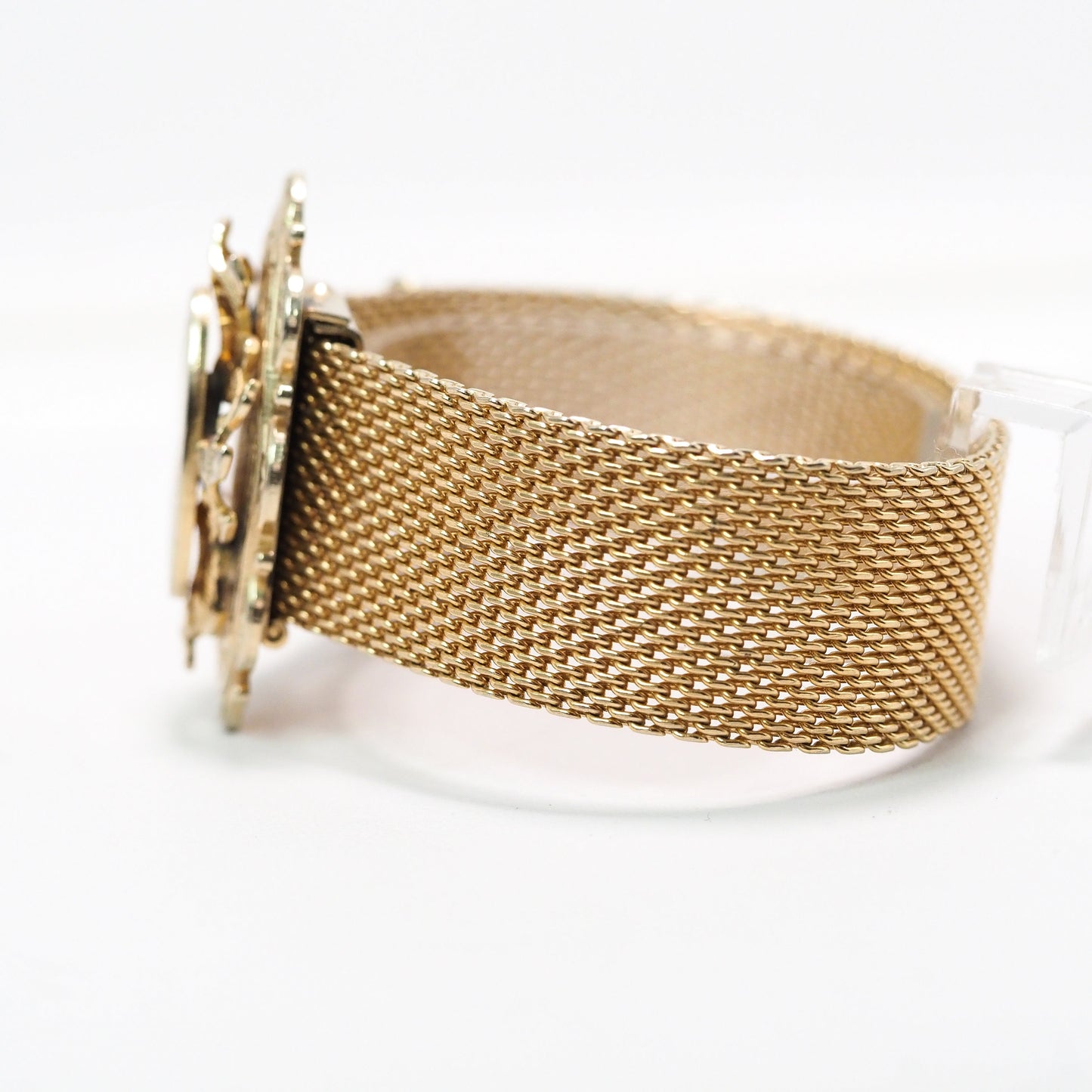 Antique 1880s Mid Victorian Rolled Gold Mesh Slider Mesh Adjustable Tassel 7" Bracelet