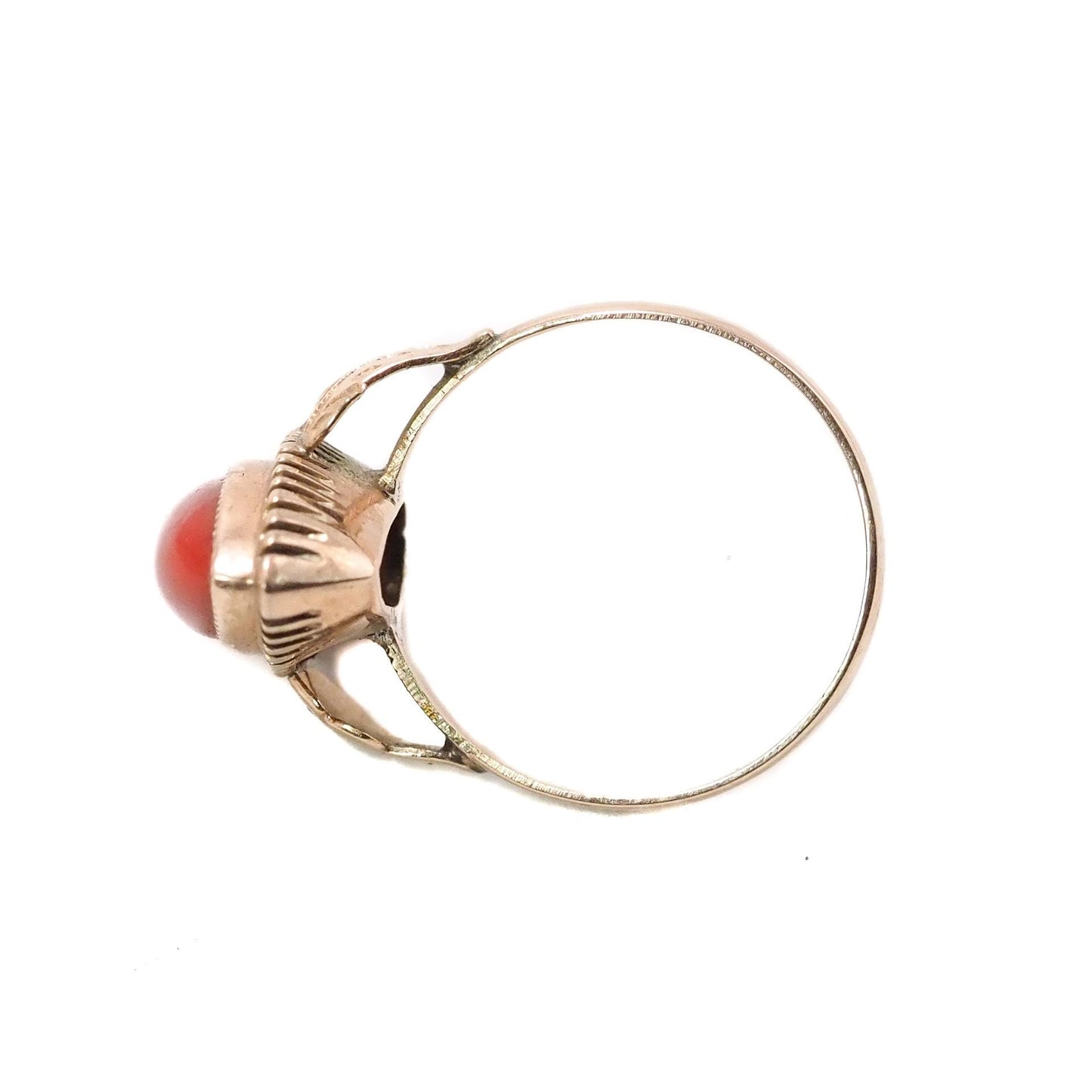 Antique 1860s Mid-Victorian Red Marquise Sardinian Coral and 18k Yellow Gold Ring Size 6.25