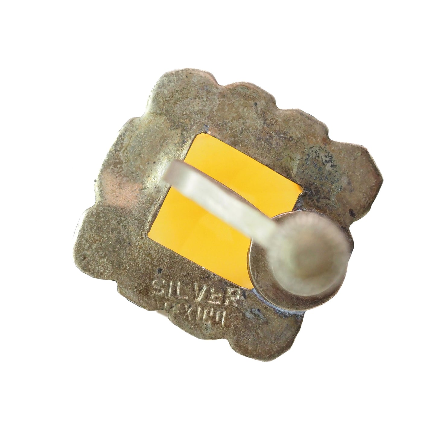 Vintage 1940s Orange Glass Mexico Gold Fill Large Round Cut Orange Non Pierced Silver Statement Earrings