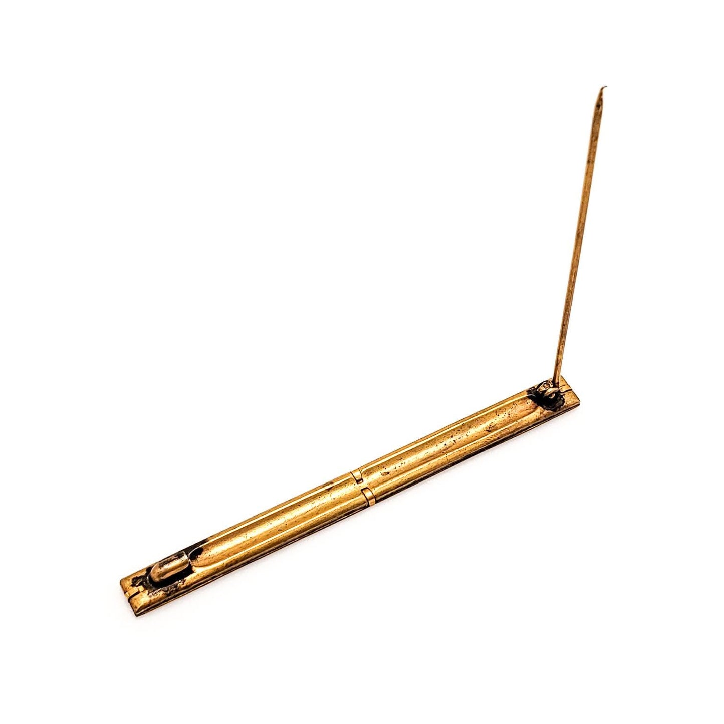 Antique 1900s Art Nouveau Etched Peacock Pattern Yellow Gold Filled Bar Pin Brooch